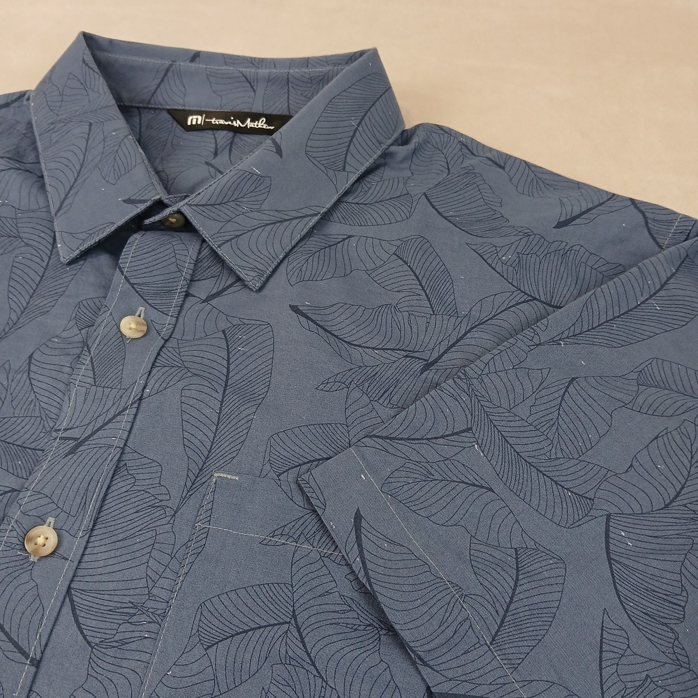 Travis Mathew XL Mens Shirt Button Up Short Sleeve Floral 24x31 Blue